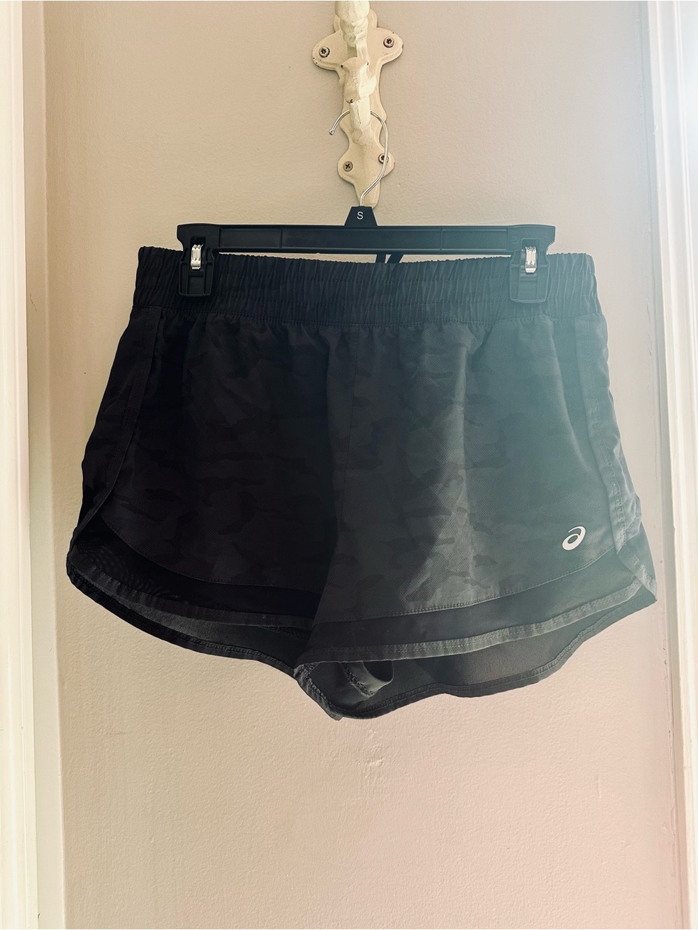 Asics Black Women's Athletic Running Shorts with Subtle Camo